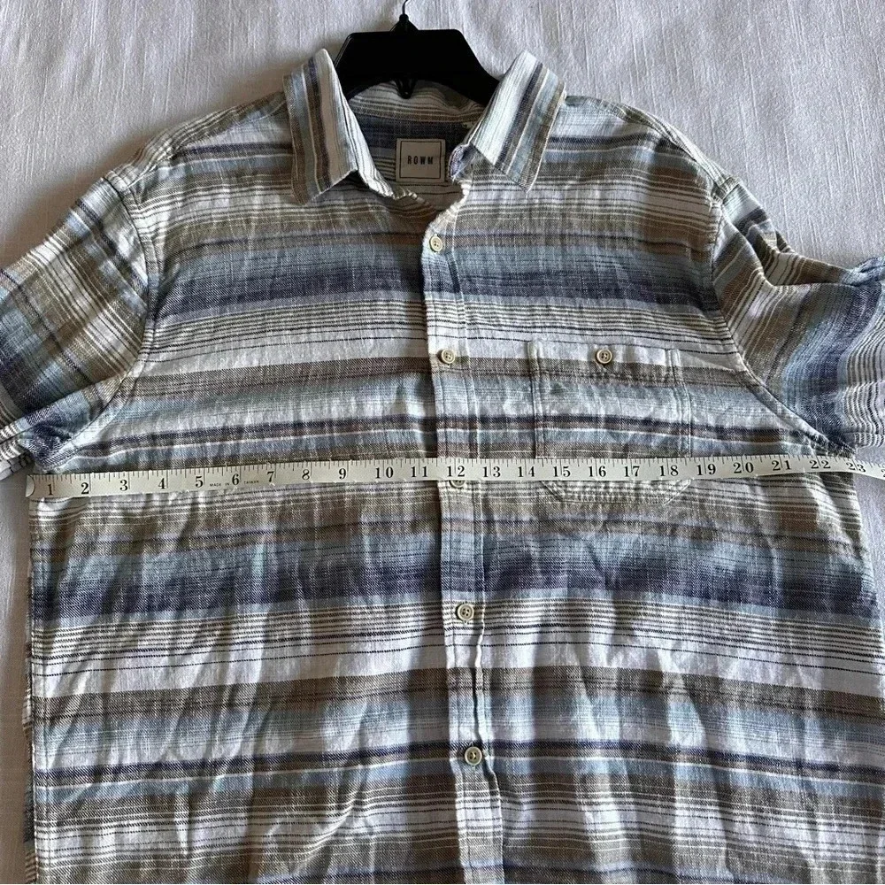 ROWM Mens L Striped Button Down 100% Cotton Long Sleeve Shirt Casual Preppy - Picture 8 of 9